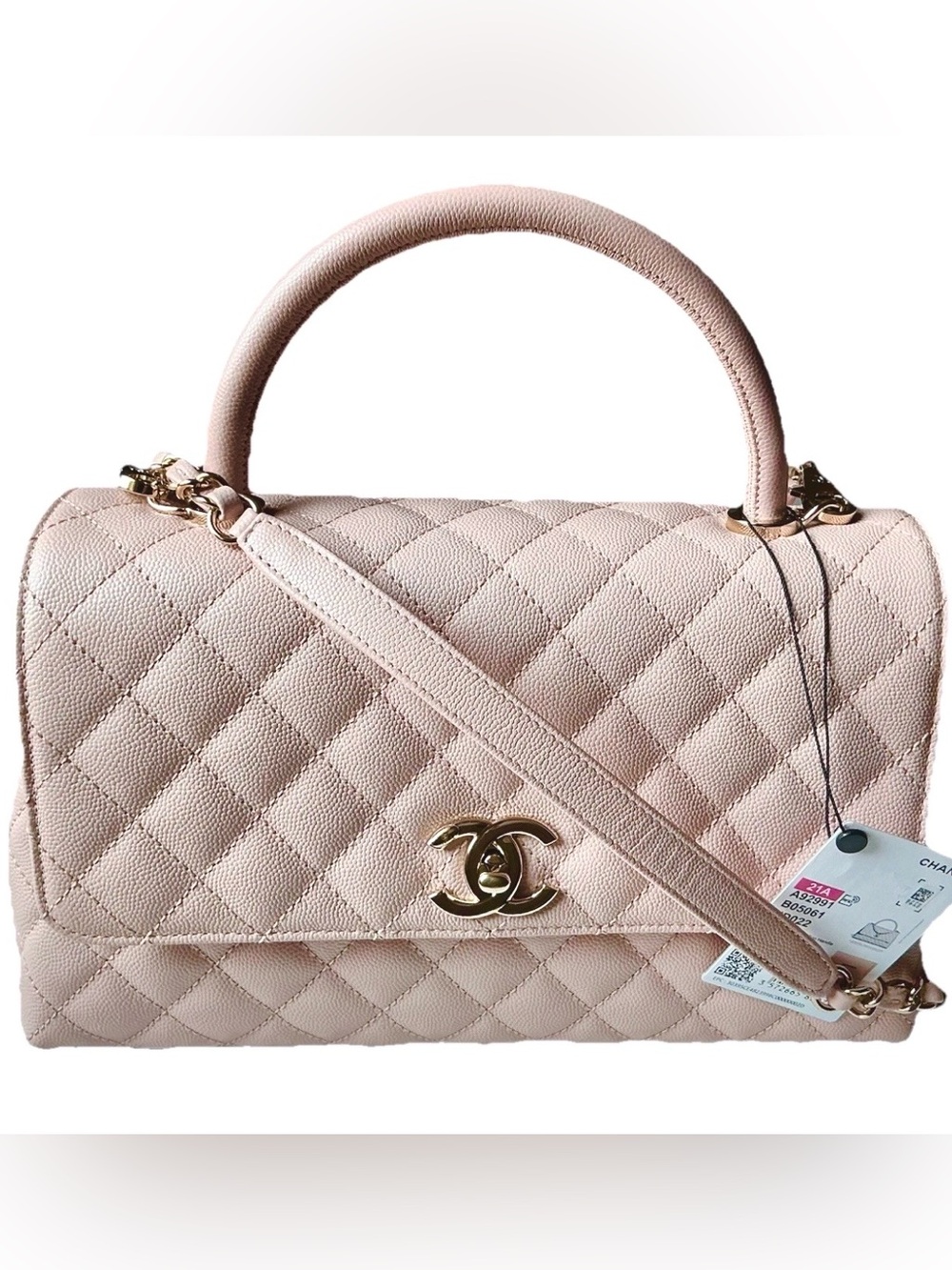 NIB CHANEL Coco Handle 21A Pink Caviar Leather Light Gold HW Medium Handbag NWT - Picture 3 of 10